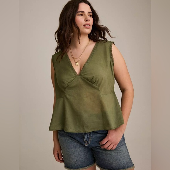 torrid Tops - TORRID Festi Cotton Tie Back Olive V-Neck Tank